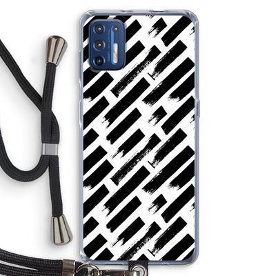 Zwarte vegen: Motorola Moto G9 Plus Transparant Hoesje met koord