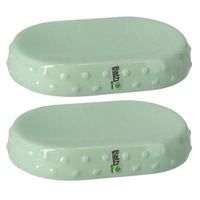 Set van 2x stuks zeephouders/zeepbakjes groen keramiek 15 cm