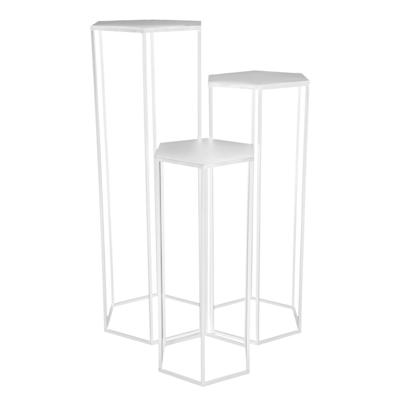 Home Deco Factory Plantenstandaard - 3x stuks - wit - metaal - industrieel - verschillende hoogtes