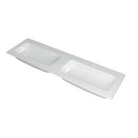 INK Faktor Wastafel Polystone Dubbel met 2 Kraangaten - 1600x450x15 mm - Glans Wit