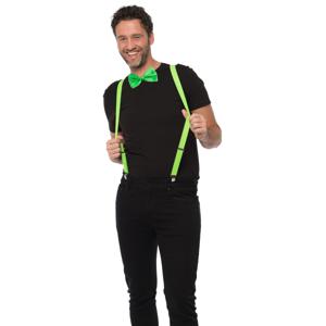 Carnaval verkleedset bretels en strik - groen - volwassenen/unisex - feestkleding accessoires