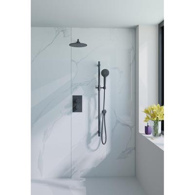 Fortifura Calvi Inbouw Regendoucheset - thermostatisch - wandarm - glijstang - 25cm hoofddouche - ronde handdouche - gladde doucheslang - mat zwart SW496816/SW542644/SW706210/SW720553/SW720560/SW721