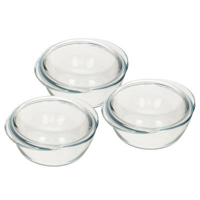 Pyrex ronde glazen ovenschaal met deksel - 3x - 2,1 liter - 22 x 13 x 5 cm - Ovenschotel schalen