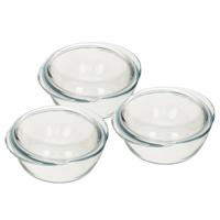 Pyrex ronde glazen ovenschaal met deksel - 3x - 2,1 liter - 22 x 13 x 5 cm - Ovenschotel schalen