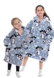 Kinder fleece deken met capuchon - hond