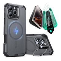 iPhone 16 Pro Cyber Tough Case with Stash Stand Protection Bundle - Gray