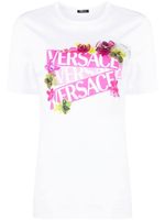 Versace t-shirt fleuri à logo imprimé - Blanc