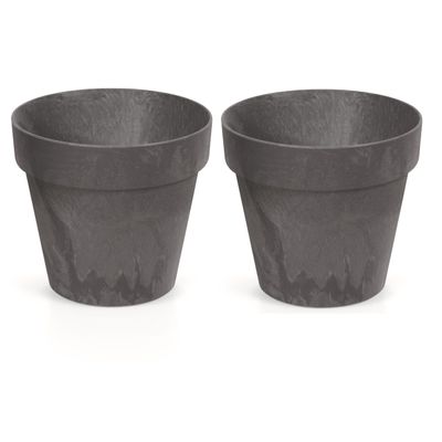 6x Kunststof bloempotten/plantenpotten betonlook 20 cm antraciet