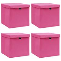 VidaXL Opbergboxen met deksel 4 st 32x32x32 cm stof roze - thumbnail