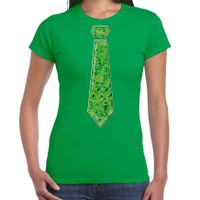 Verkleed t-shirt voor dames - stropdas groen - pailletten - groen - carnaval - foute party