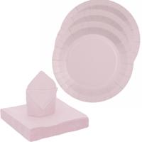 Santex servies set karton - 20x bordjes/20x servetten - lichtroze   - - thumbnail