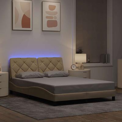 Bedframe met LED zonder matras 140x200 cm stof crème