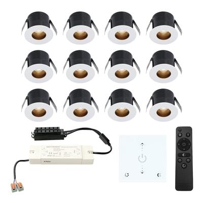 Set van 12 Olivia LED Mini Inbouwspots met Trafo en Muurdimmer - 12 Volt 3 Watt 150 lumen - Dimbaar - Verzonken - Plat 36mm - 2700K - IP44 waterdicht - Wit