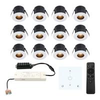 Set van 12 Olivia LED Mini Inbouwspots met Trafo en Muurdimmer - 12 Volt 3 Watt 150 lumen - Dimbaar - Verzonken - Plat 36mm - 2700K - IP44 waterdicht - Wit