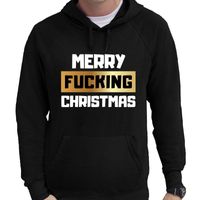 Foute Kerst hoodie merry fucking christmas zwart voor heren - thumbnail