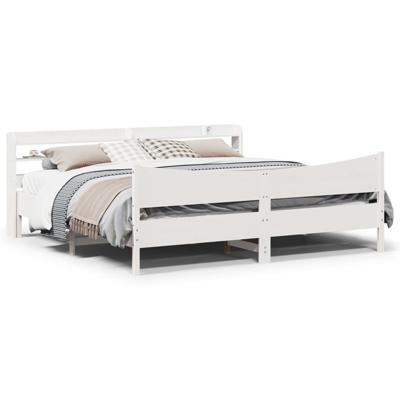Bedframe met hoofdbord massief grenenhout wit 180x200 cm