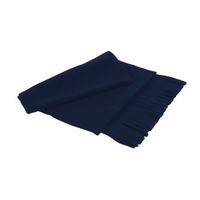 Fleece sjaal met franjes volwassenen marineblauw 160 cm - thumbnail