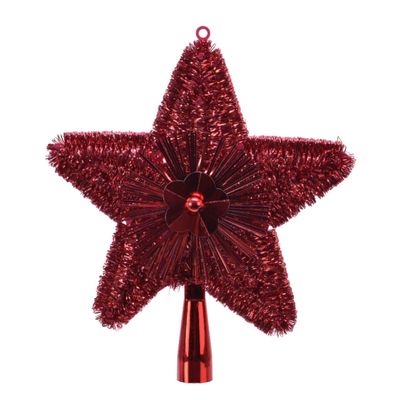 Kerstboom piek kunststof rood met glitters 23 cm Kerstboom piek kunststof rood met glitters 23 cm