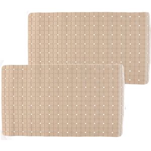 2x stuks badmatten/douchematten anti-slip beige vierkant patroon 69 x 39 cm