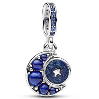 Pandora 792979C01 Hangbedel Sparkling Moon Spinning zilver-emaille-kristal zilverkleurig-blauw - thumbnail