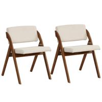 Set van 2 Eetkamerstoelen Klapstoel met Rubberhouten Poten Gestoffeerde Zitting en Rugleuning Geen Montage Nodig