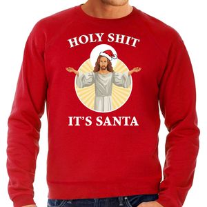 Rode Kersttrui / Kerstkleding Holy shit its Santa voor heren 2XL  -