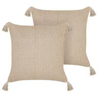 Beliani - ARALIA - Sierkussen set van 2 - Beige - 45 x 45 cm - Katoen