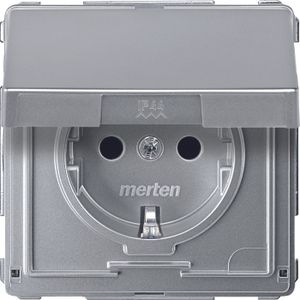Merten Aquadesign 1-voudig stopcontact kinderveilig met klapdeksel aluminium MTN2310-7260