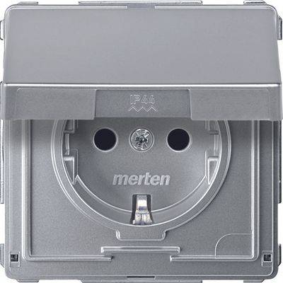 Merten Aquadesign 1-voudig stopcontact kinderveilig met klapdeksel aluminium MTN2310-7260