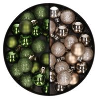 40x stuks kleine kunststof kerstballen groen en champagne 3 cm - Kerstbal - thumbnail