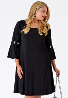 Yoek Jurk met broches | Zwart | Maat XL