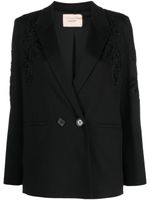 TWINSET blazer croisé à fleurs brodées - Noir