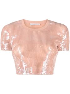 Alexander Wang t-shirt crop à sequins - Rose