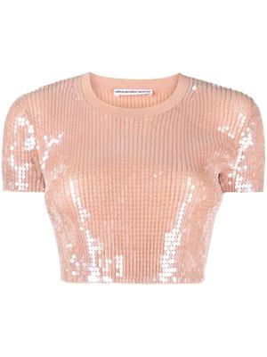 Alexander Wang t-shirt crop à sequins - Rose