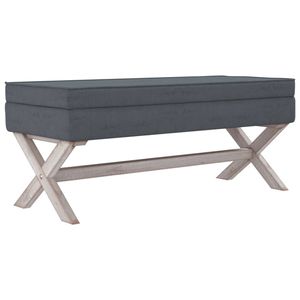 The Living Store Kruk Velvet - Fluweel - Houten Poten - Donkergrijs - 110x45x49 cm