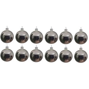 12x Zilveren glazen kerstballen 10 cm glans