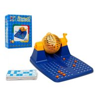 Bingo spel blauw/geel/oranje complete set nummers 1-90 met molen en bingokaarten