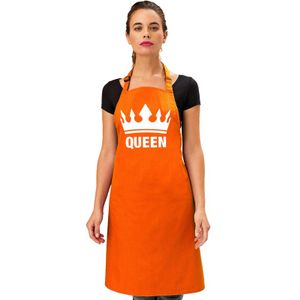 Oranje Queen keukenschort/ bbq schort met kroon dames