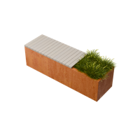 Florisa Rechthoekige cortenstaal plantenbak met Padouk zitbank L150 x B40 x H42 cm - Geroba