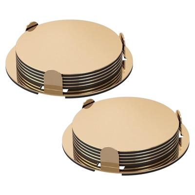 12x onderzetters goud RVS met houder 8,5 cm voor glazen
