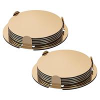 12x onderzetters goud RVS met houder 8,5 cm voor glazen