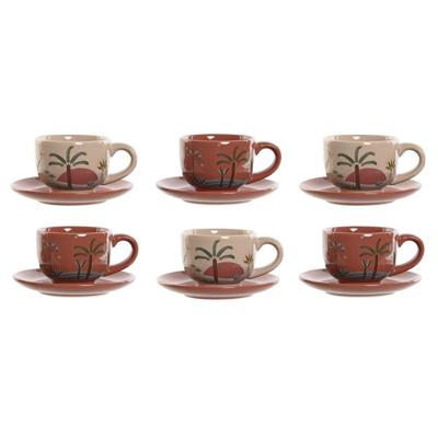 Set van koffiekopjes Home ESPRIT Geel Beige Terra cotta Lila Metaal Dolomite 180 ml