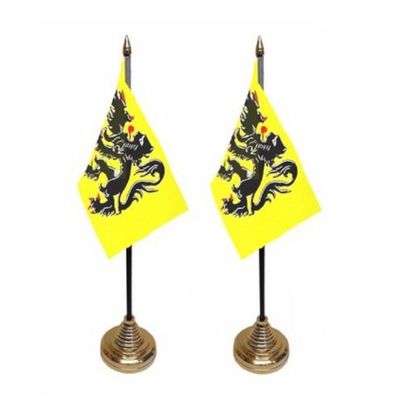 2x stuks vlaanderen tafelvlaggetje 10 x 15 cm met standaard