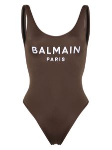 Balmain maillot de bain à logo brodé - Marron