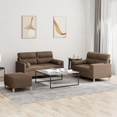 3-delige Loungeset met kussens stof bruin