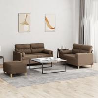 3-delige Loungeset met kussens stof bruin