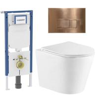 QeramiQ Dely Toiletset - 36.3x51.7cm - diepspoel - rimless - Geberit UP720 inbouwreservoir - softclose toiletzitting - koperen bedieningsplaat - rechtehoekige knoppen - wit glans SW1159504/SW1237202/SW1026255/SW706197