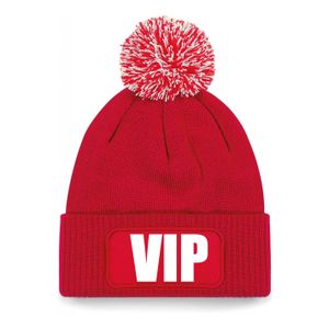 VIP muts/beanie met pompon - onesize - unisex - rood