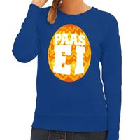 Paas sweater blauw met oranje ei voor dames - thumbnail