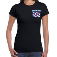 Fryslan t-shirt met vlag Friesland zwart op borst voor dames - thumbnail